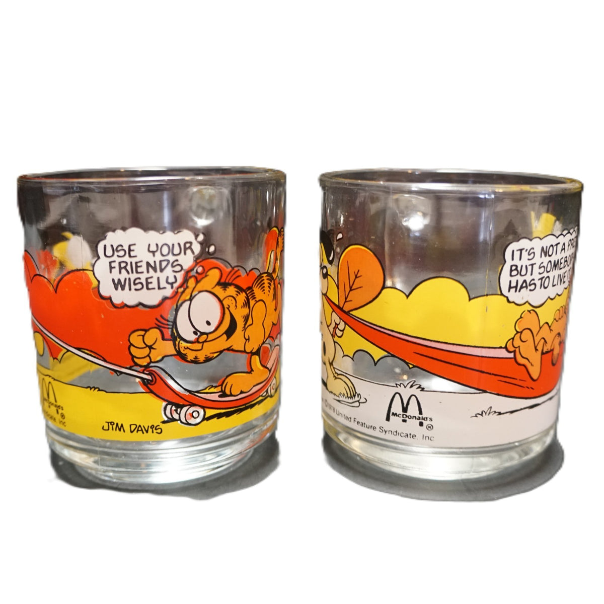 Garfield Odie McDonald's Glass Mugs Pair 1978