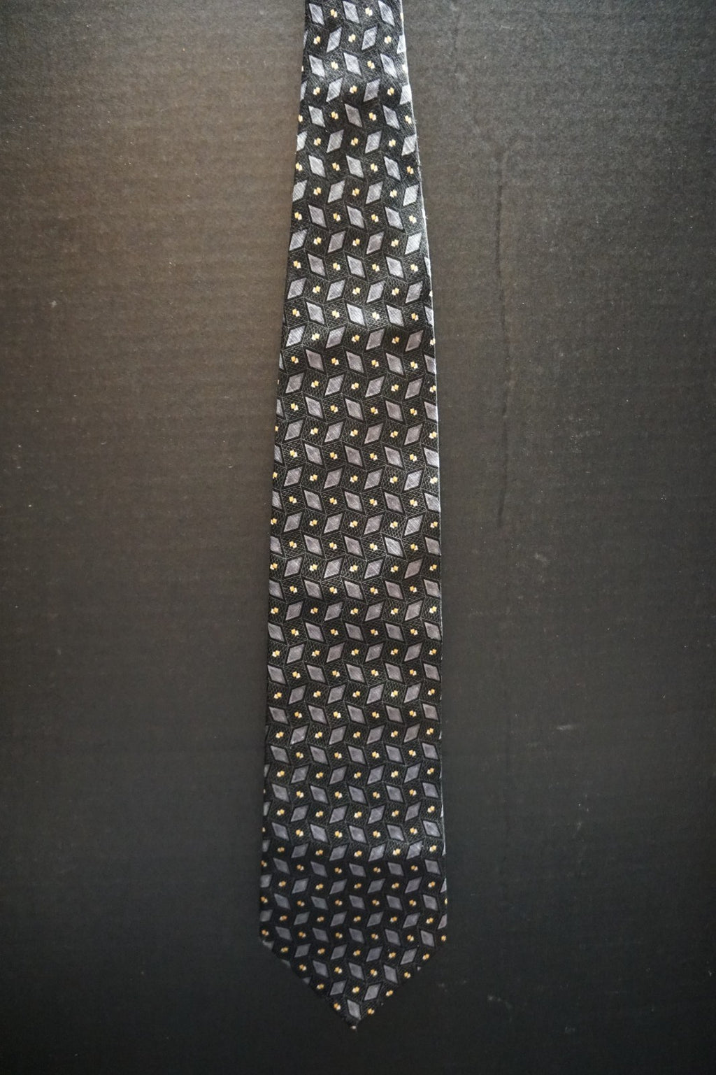 Dockers Black Gray Diamond Pattern Silk Tie Dupont Teflon 1990s Vintage