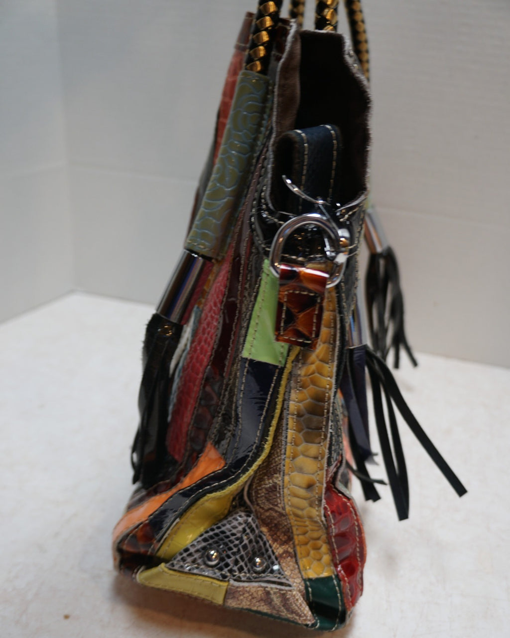 Shoulder Satchel Tote Bag Women's Faux Leather Snake Stripes Colorful Handbag