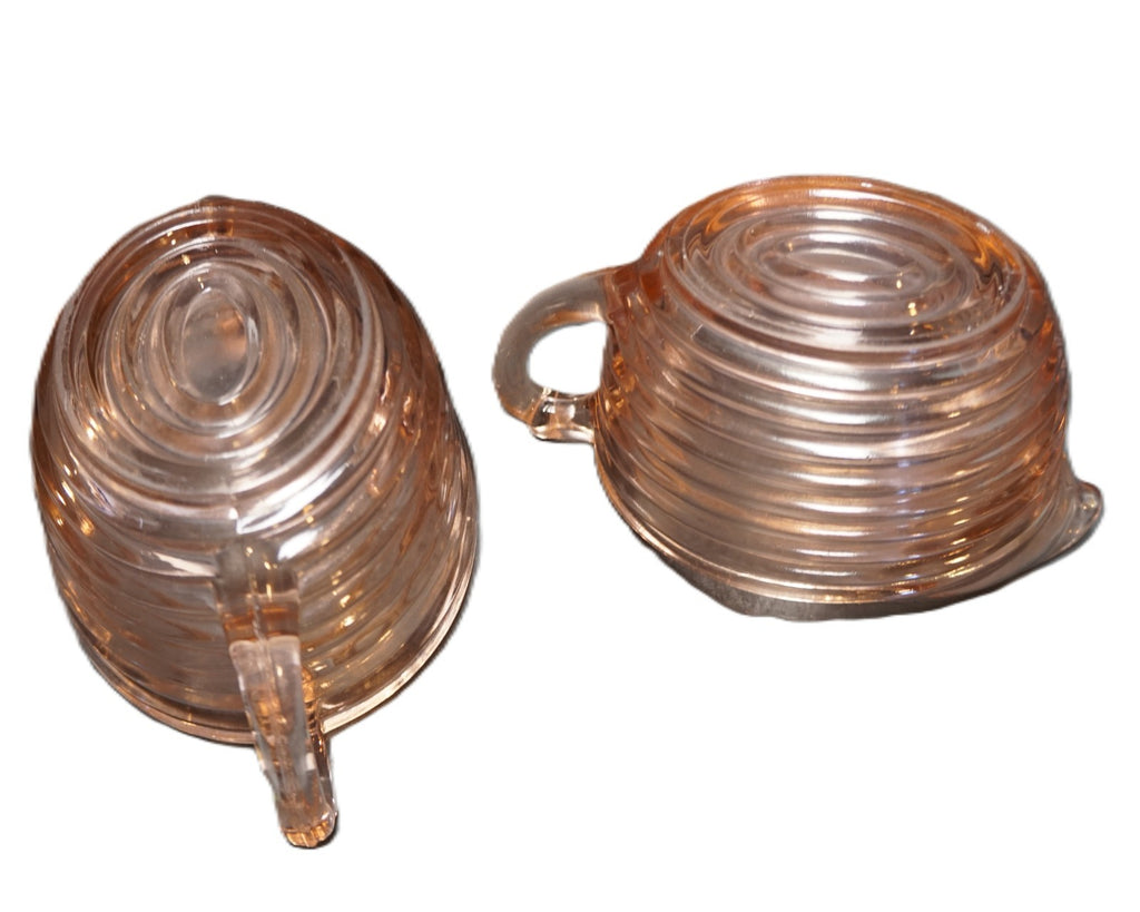 Anchor Hocking Manhattan Pink Depression Glass Cream Sugar Set