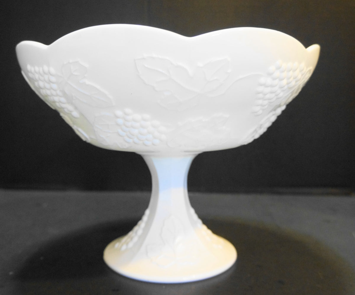 Indiana Glass Harvest Grape Milk Glass Large Compote