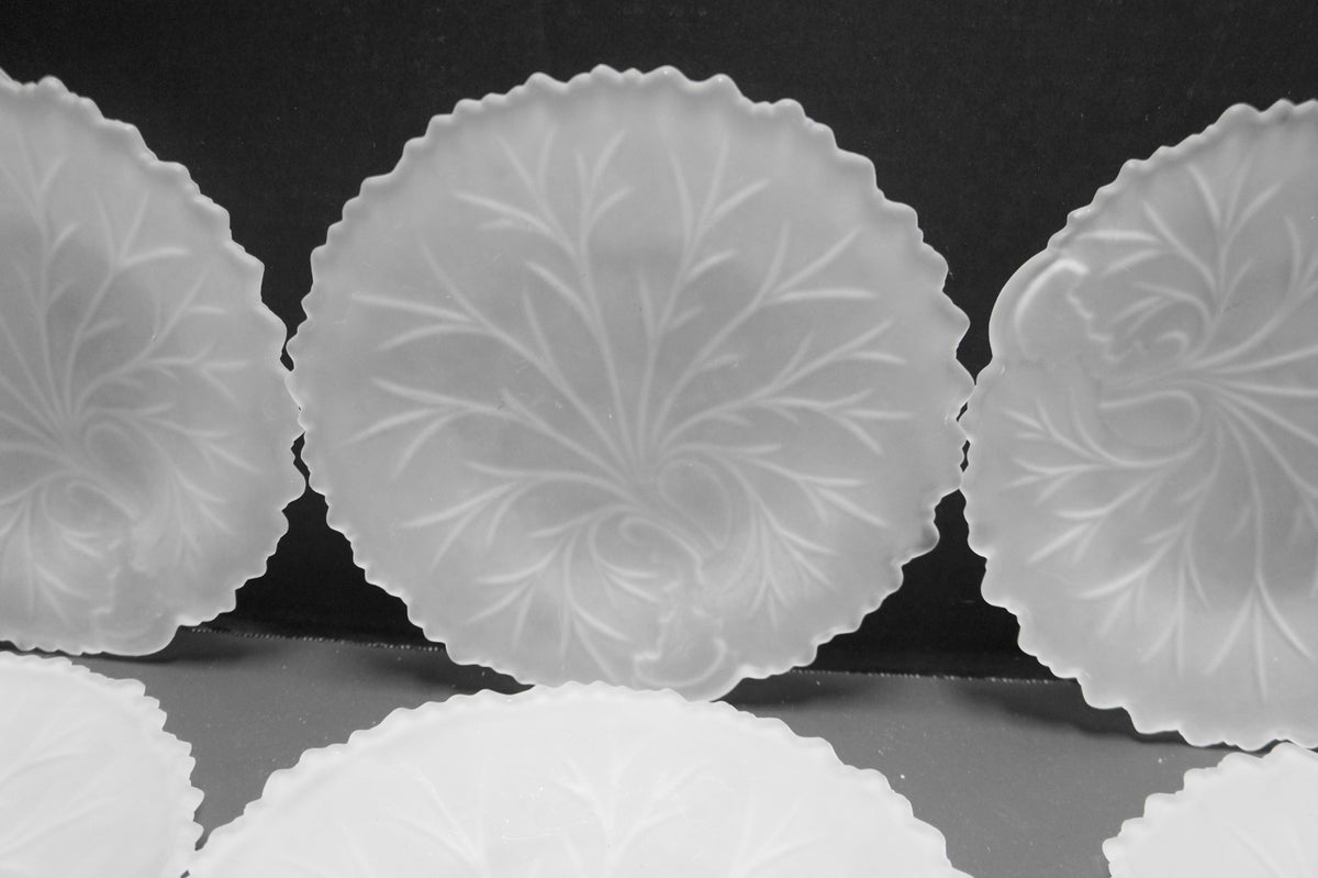 Indiana Pebble Leaf Frosted Satin Glass Luncheon Salad Plates
