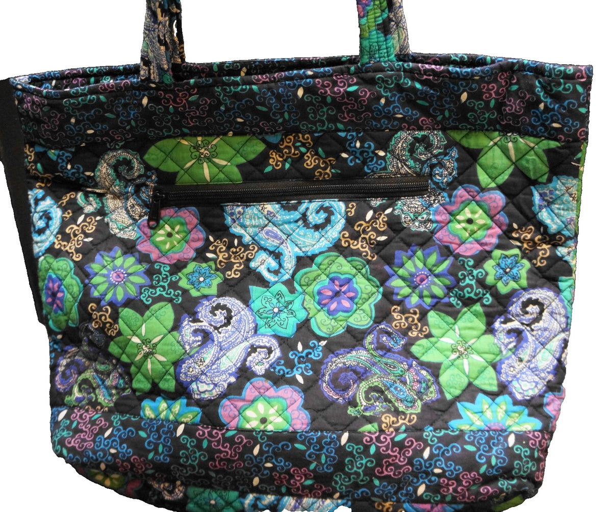 Main Street Blues Quilted Cotton Blue Purple Green Floral Print Tote Bag