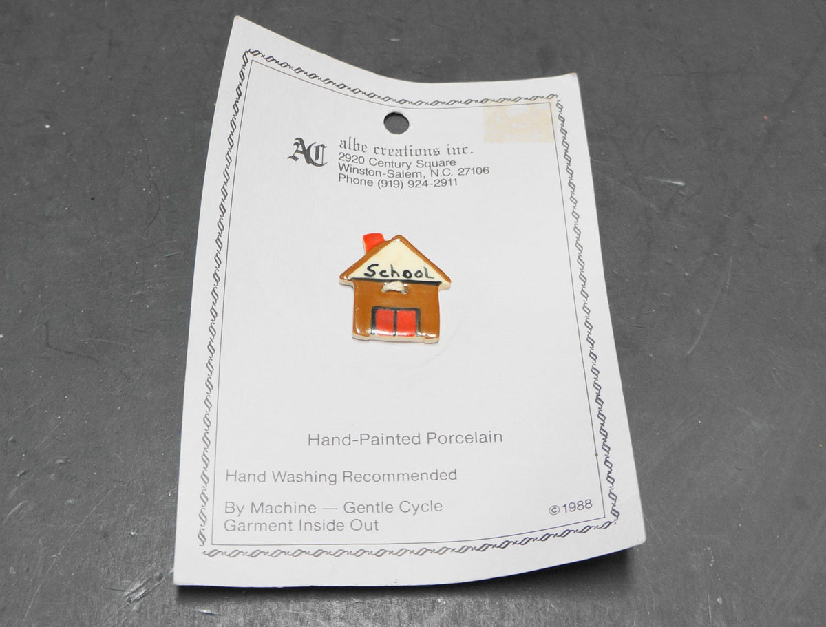 Albe Creations Hand Painted Porcelain School House Button