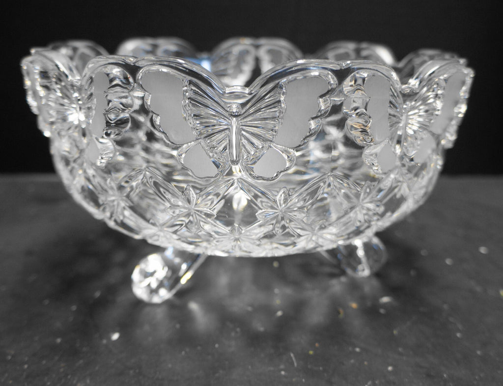 Hofbauer Papillon Butterfly Crystal Bowl 3 Toed 8 IN