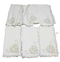 Taupe Embroidered Roses Cream Ecru Linen Napkins Set of 6