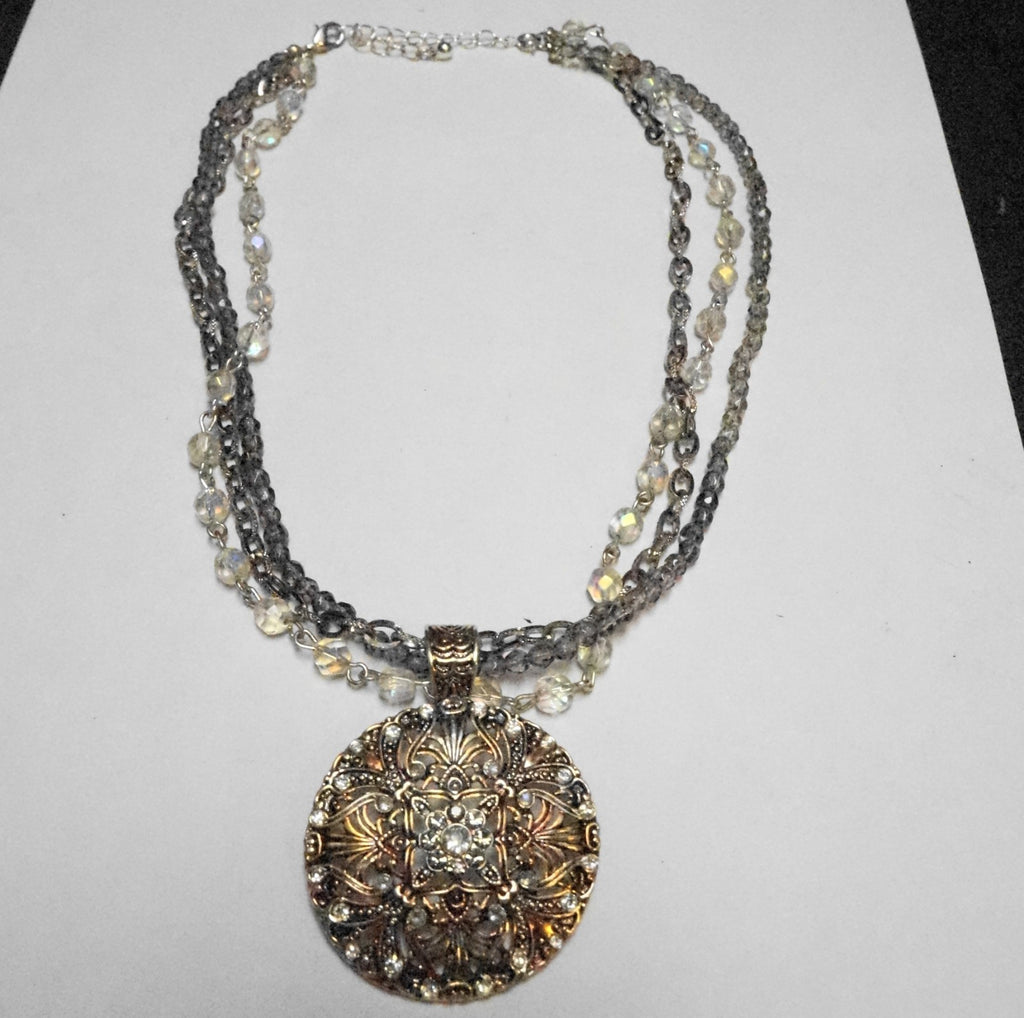 Avon Triple Strand Medallion Pendant Necklace