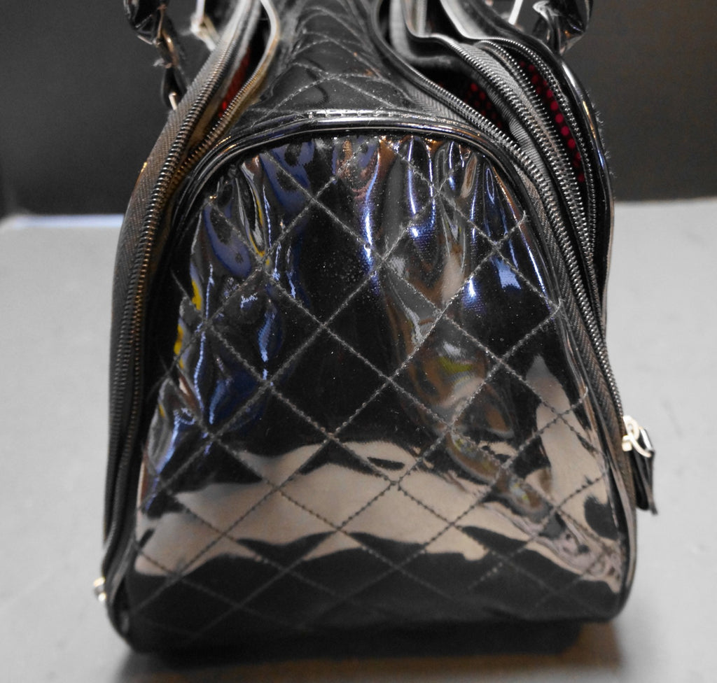 Caboodles Black Patent Quilted Satchel Style Makeup Bag Organizer