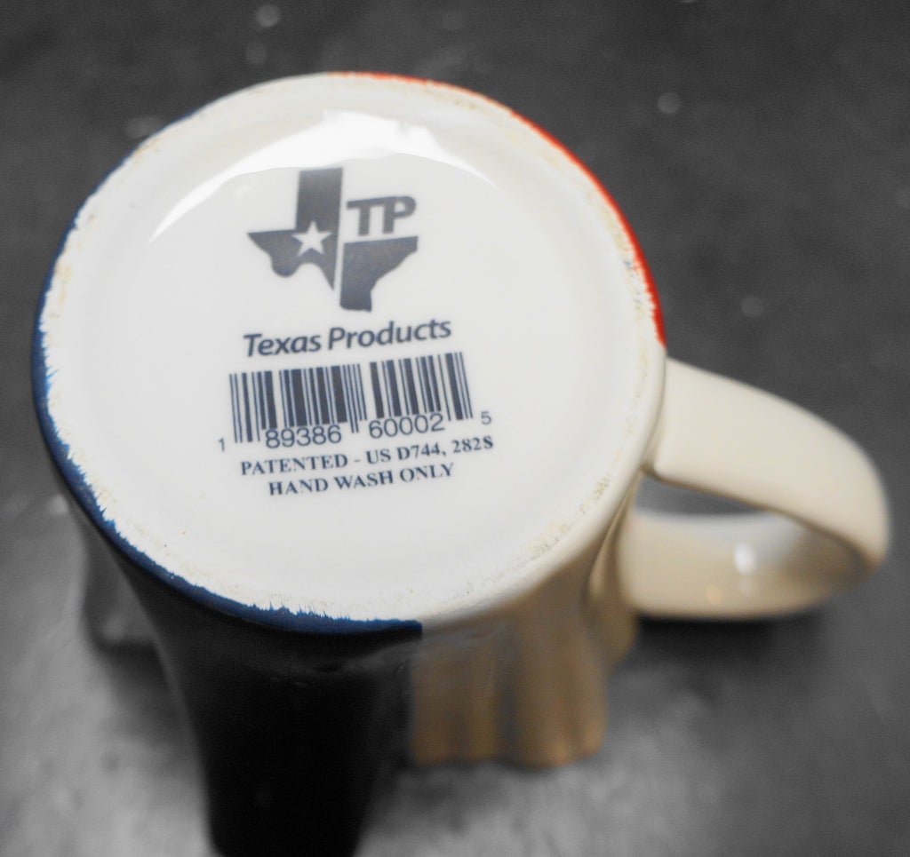 Texas Shaped Ceramic Mug Hand Painted Red White Blue