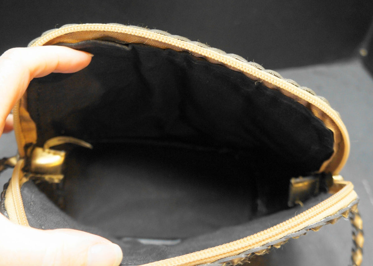 1980s Metallic Faux Leather Woven Purse Gold Silver Bronze