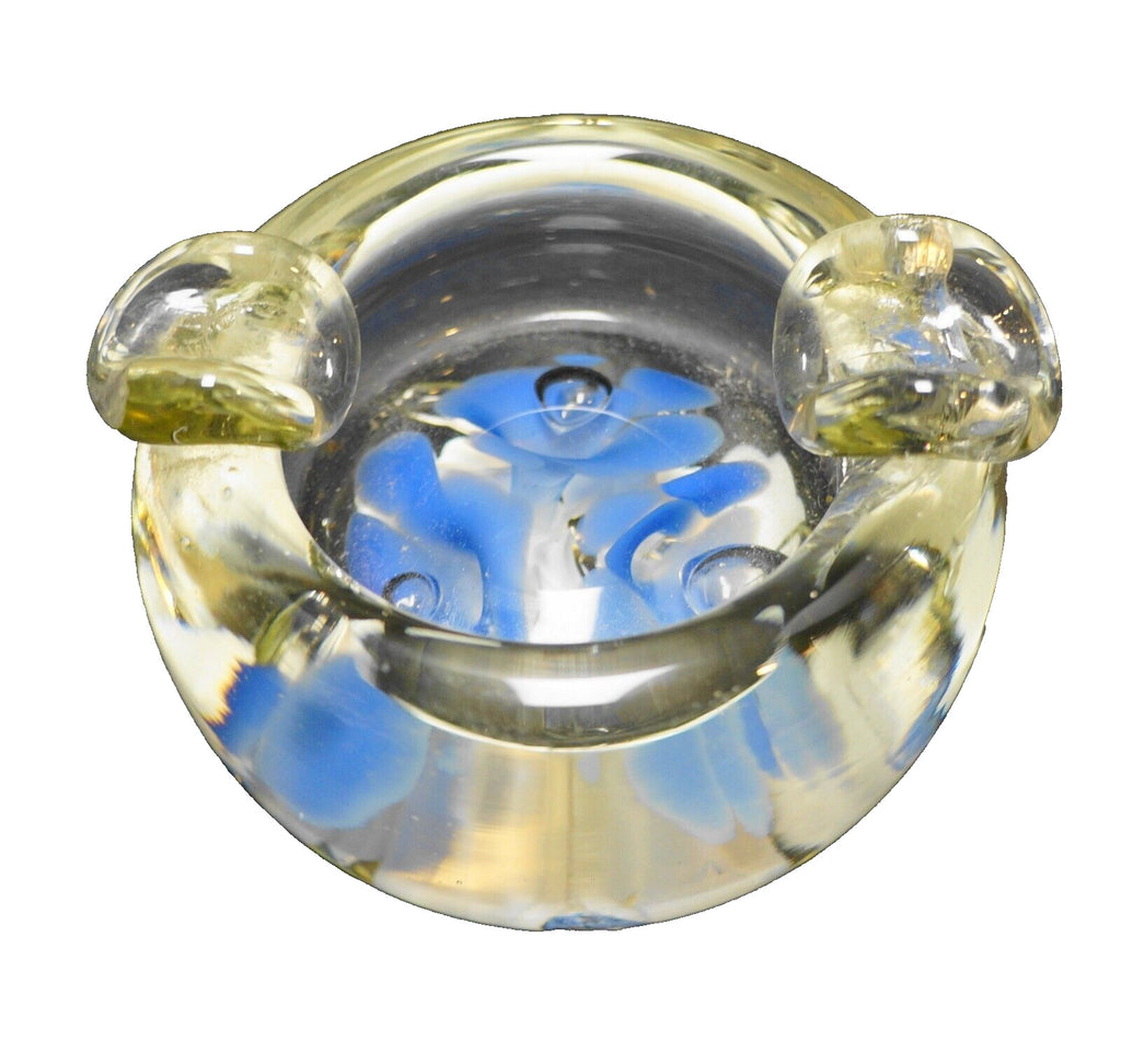 Vintage STC  ST. Clair Glass Ashtray with Blue Bubbling Flowers