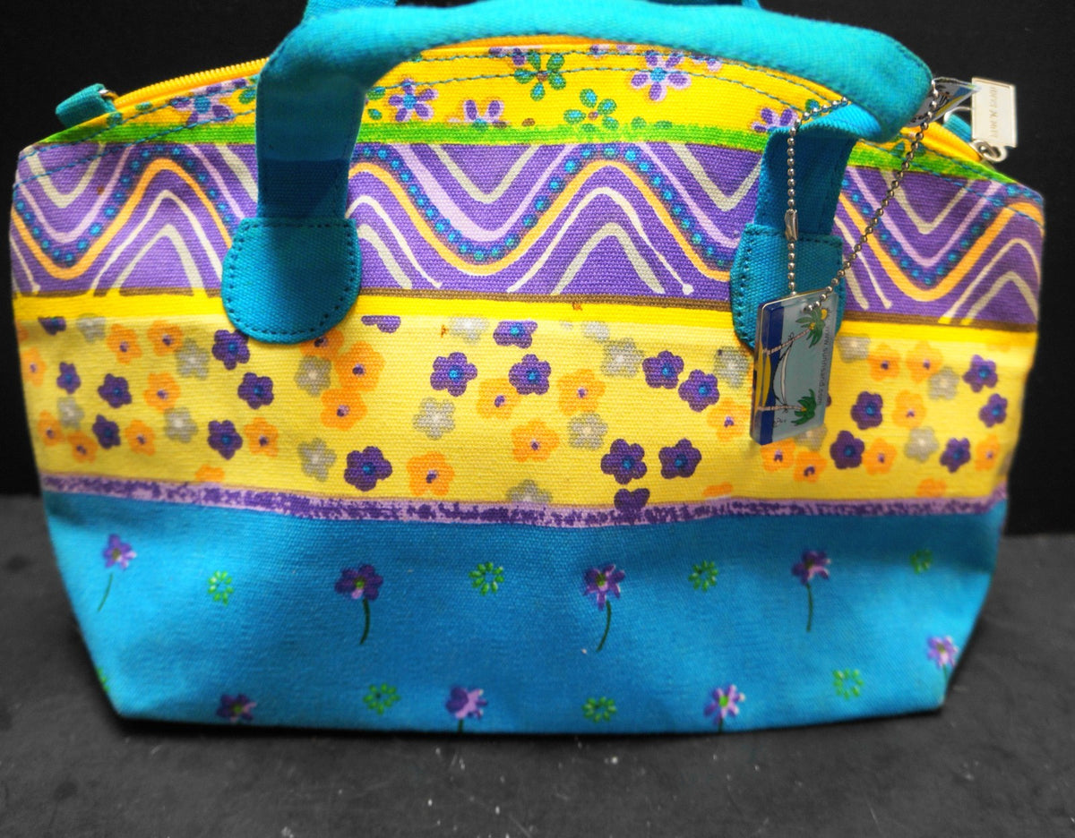 Sun 'n Sand Vintage Blue Yellow Purple Floral Print Canvas Handbag