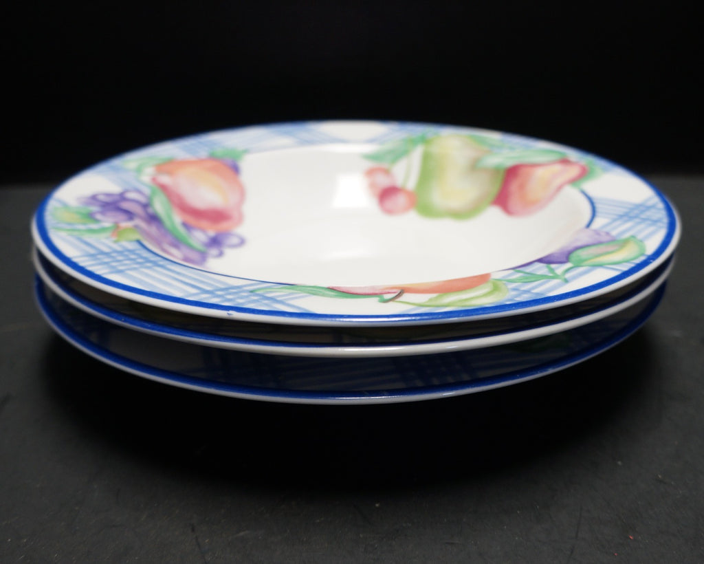 American Atelier Harvest Gingham Rimmed Soup Bowls Set of 3