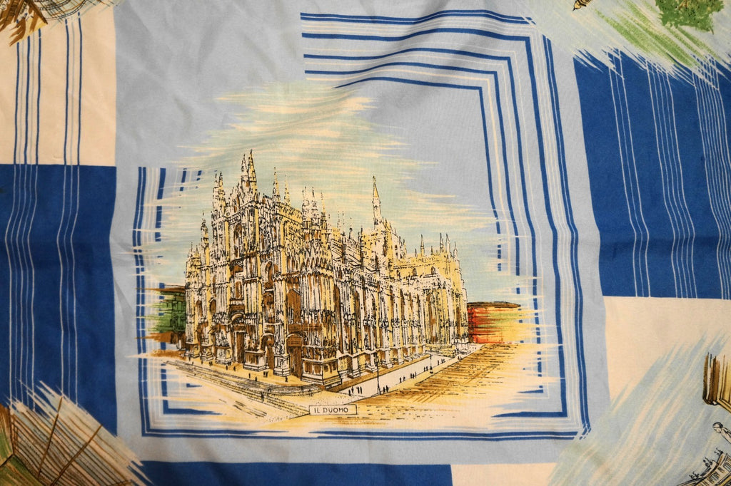 Italy Souvenir Scarf Tourism Scenes Blue and White Polyester