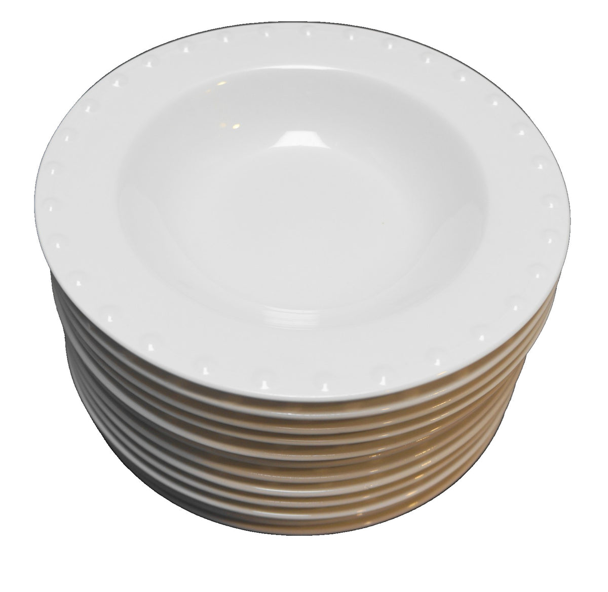 Oneida Evening Pearls White Embossed Dots Rimmed Soup Bowls Set of 12
