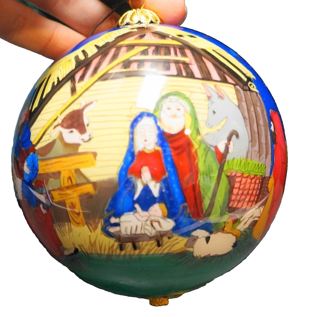 Pier 1 Le Bien Reverse Painted Holy Family Sacred Nativity Glass Ball Ornament 2
