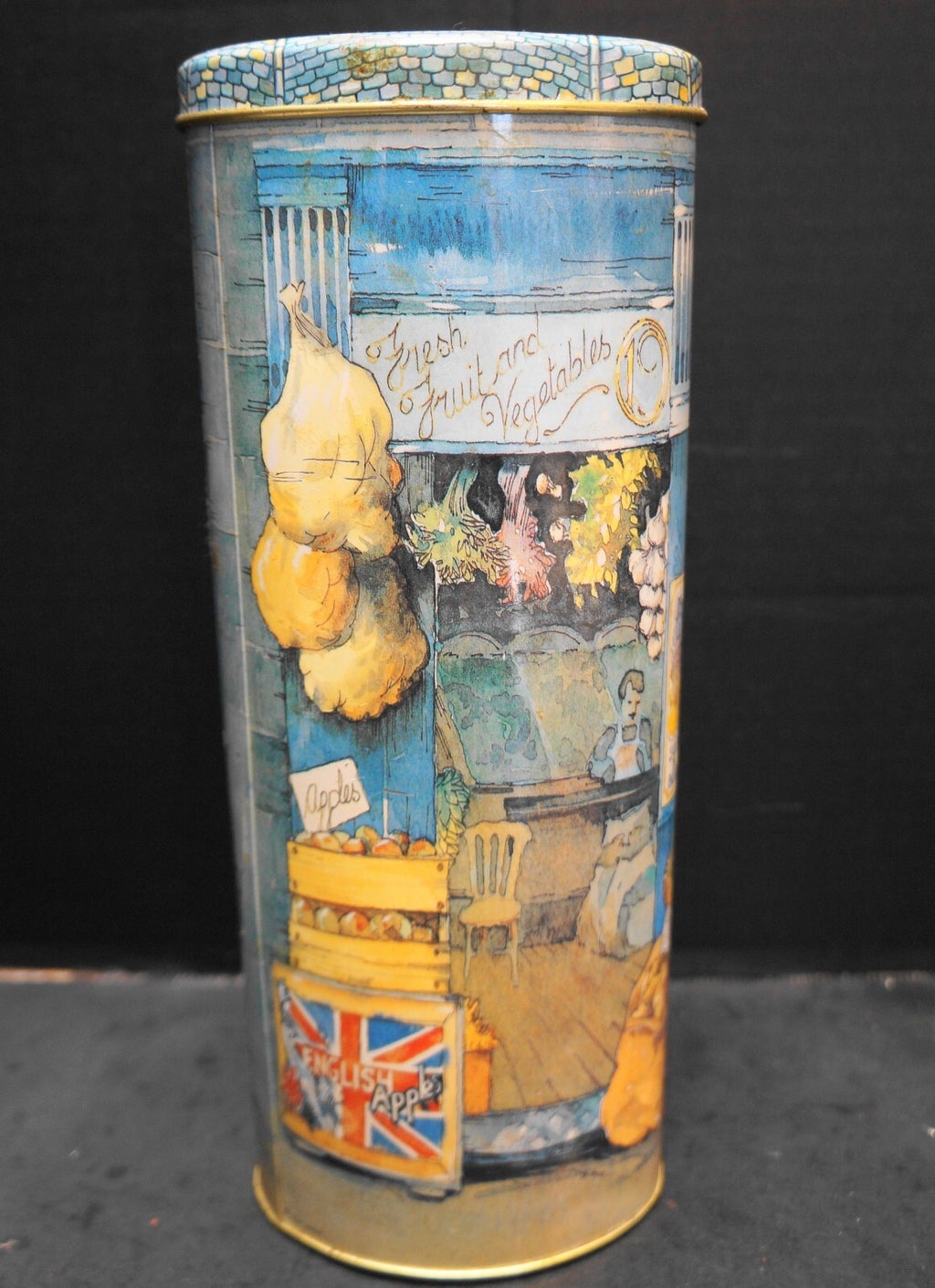 Fruiterer Fruit Market Decorated Tall Oval Tin Made in Italy Mega